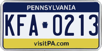 PA license plate KFA0213