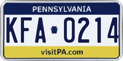PA license plate KFA0214
