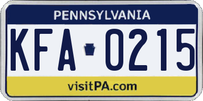 PA license plate KFA0215