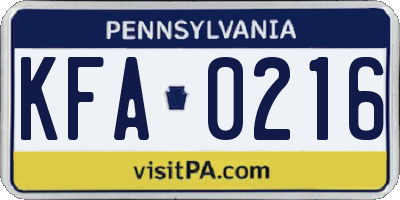 PA license plate KFA0216