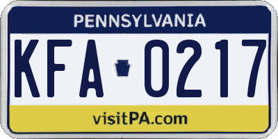 PA license plate KFA0217