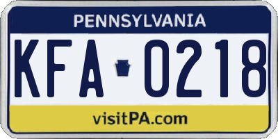PA license plate KFA0218