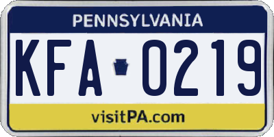 PA license plate KFA0219