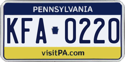 PA license plate KFA0220