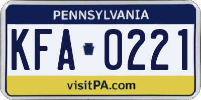 PA license plate KFA0221