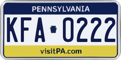 PA license plate KFA0222