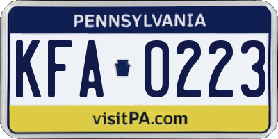PA license plate KFA0223