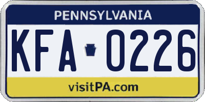 PA license plate KFA0226