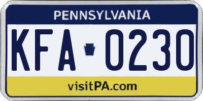 PA license plate KFA0230