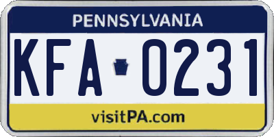 PA license plate KFA0231