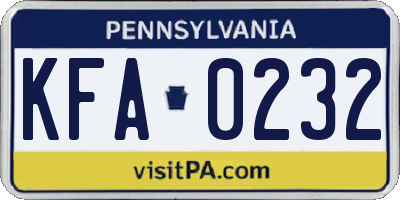 PA license plate KFA0232