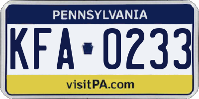 PA license plate KFA0233