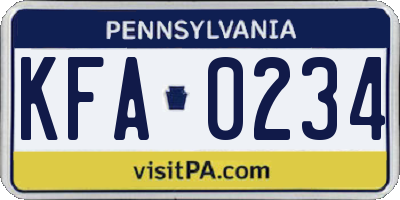PA license plate KFA0234