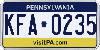 PA license plate KFA0235