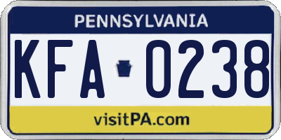 PA license plate KFA0238