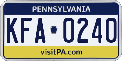 PA license plate KFA0240