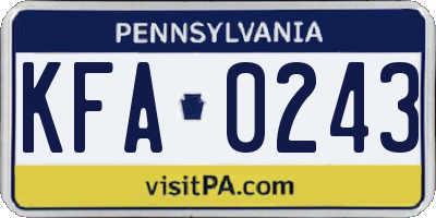 PA license plate KFA0243