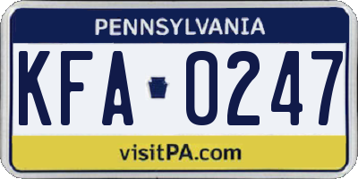 PA license plate KFA0247