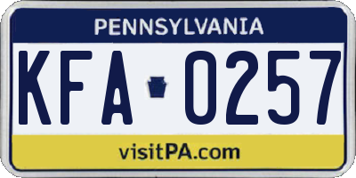PA license plate KFA0257