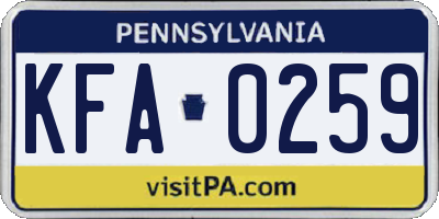 PA license plate KFA0259