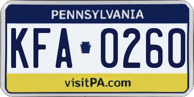 PA license plate KFA0260