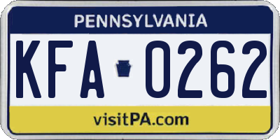 PA license plate KFA0262