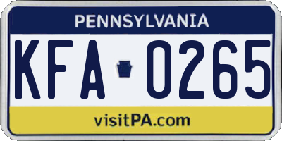 PA license plate KFA0265