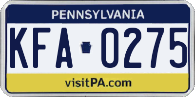 PA license plate KFA0275