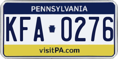 PA license plate KFA0276