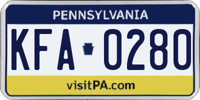 PA license plate KFA0280