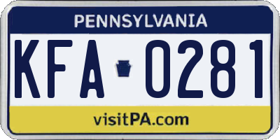 PA license plate KFA0281