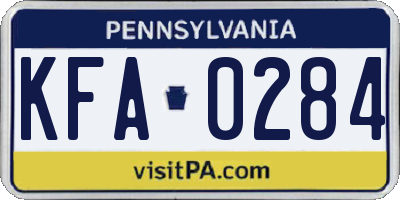 PA license plate KFA0284