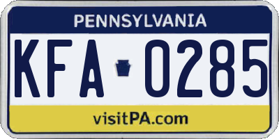 PA license plate KFA0285