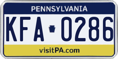 PA license plate KFA0286