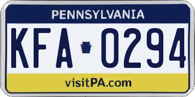 PA license plate KFA0294