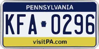 PA license plate KFA0296