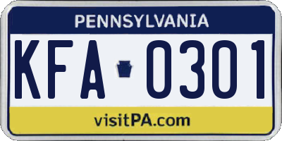 PA license plate KFA0301