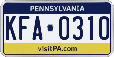 PA license plate KFA0310