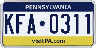 PA license plate KFA0311
