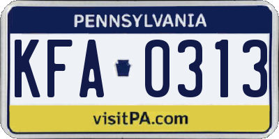 PA license plate KFA0313