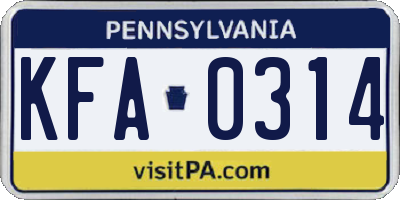 PA license plate KFA0314