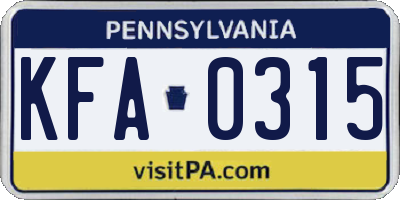 PA license plate KFA0315