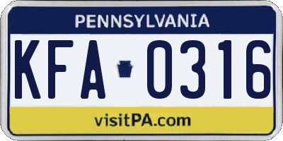 PA license plate KFA0316