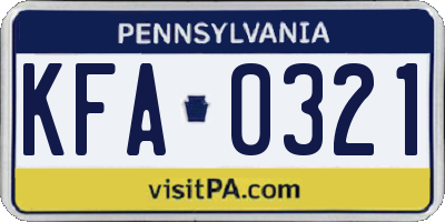 PA license plate KFA0321