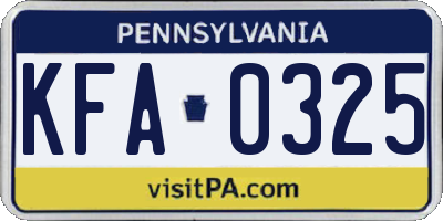 PA license plate KFA0325