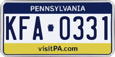 PA license plate KFA0331