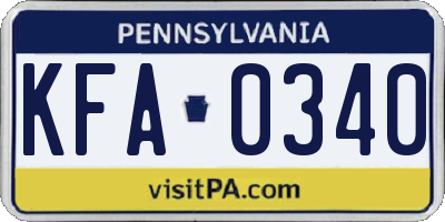 PA license plate KFA0340
