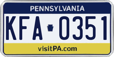 PA license plate KFA0351
