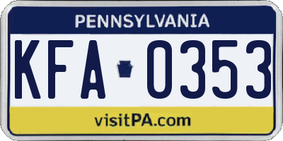 PA license plate KFA0353