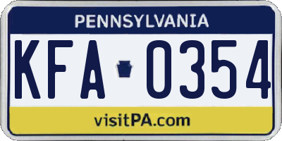 PA license plate KFA0354